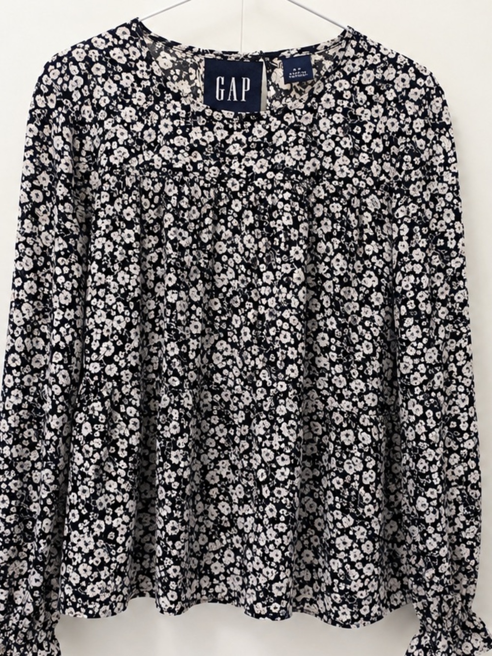 Black Floral Blouse with White Daisy Print